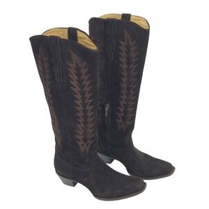 Stetson Suede Tall Western Boots Women 11 Brown Embroidered Cowgirl Zip Handmade